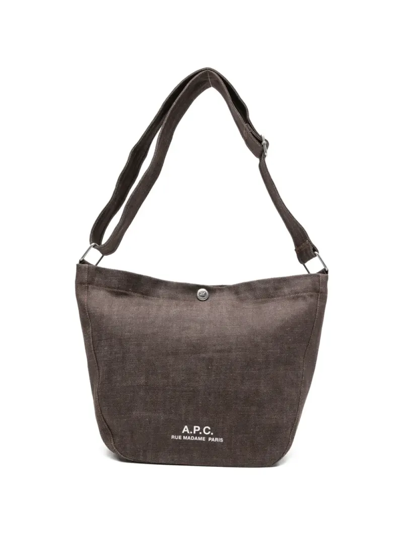 A.P.C. small logo-print denim shoulder bag in Braun