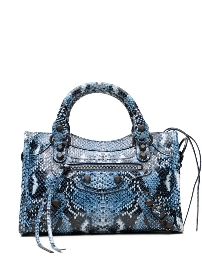 Balenciaga Mini City Tote Bag mit Schlangen-Effekt Mini in Blau
