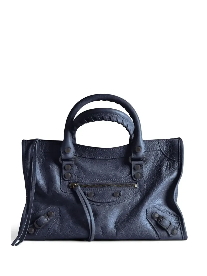 Balenciaga Kleiner Le City Tote Bag mit Flechthenkeln in Blau