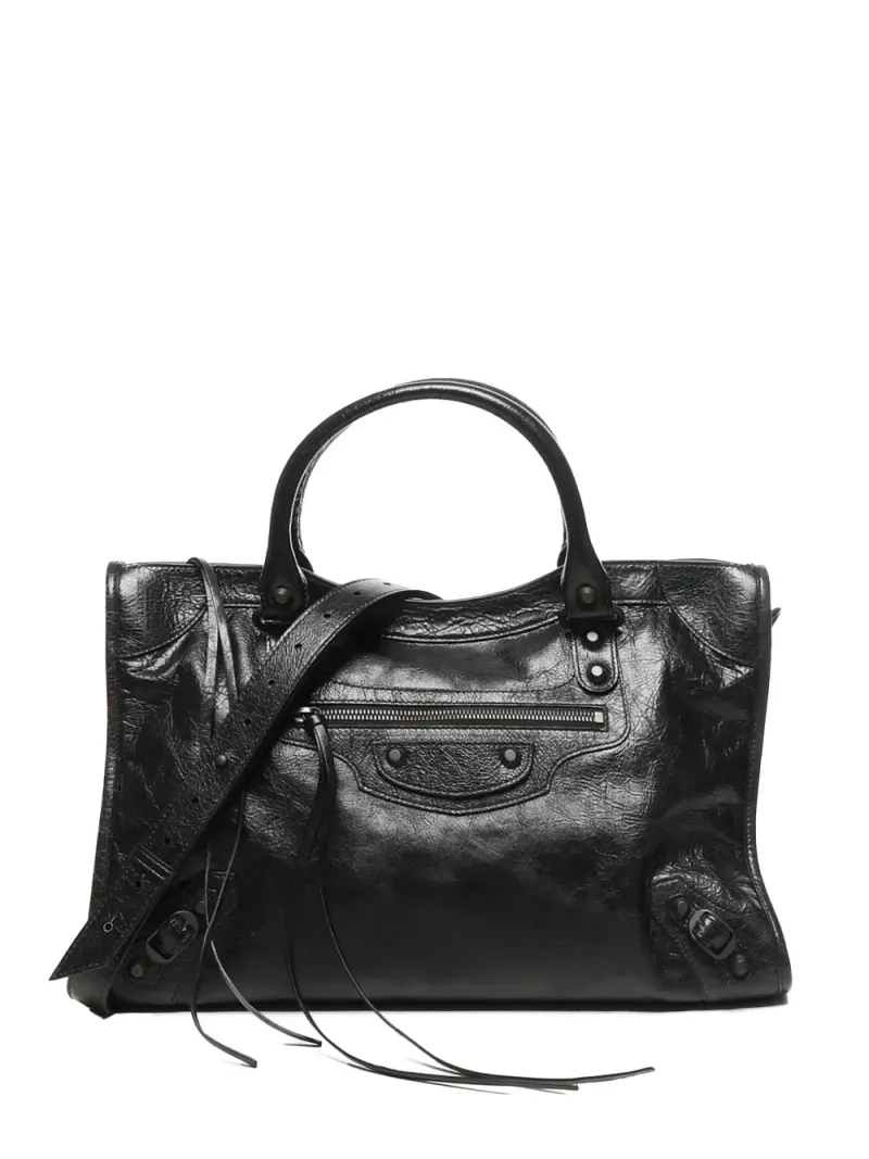 Balenciaga Tote Bag aus Leder mit Webmuster in Schwarz