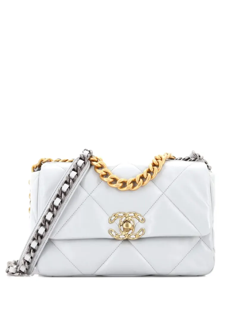 Chanel Mittelgroße 19 Flap Bag Umhängetasche aus Leder mit Steppung in Grau