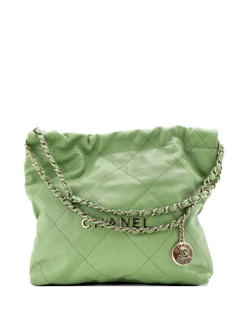 Chanel Kleine 22 Chain Beuteltasche mit Steppung in Grün