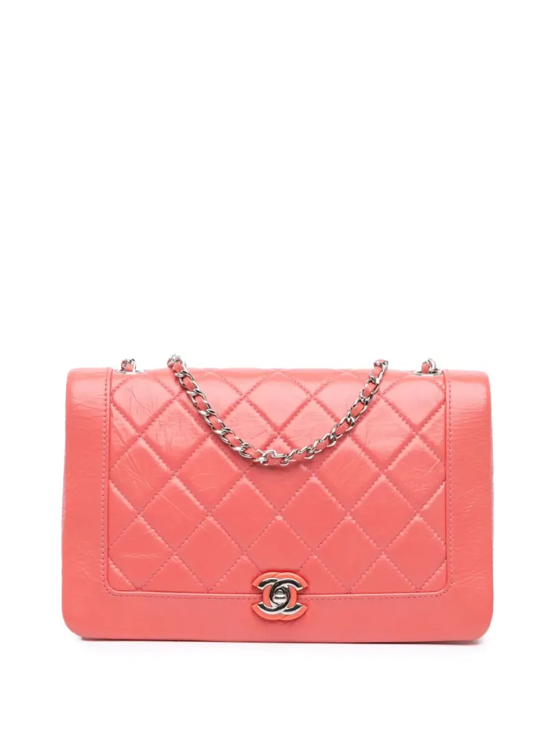 Chanel 2018 Bi Vintage Full Flap Schultertasche aus gestepptem Kalbsleder mit Knitteroptik in Rosa Kalbsleder-Leder