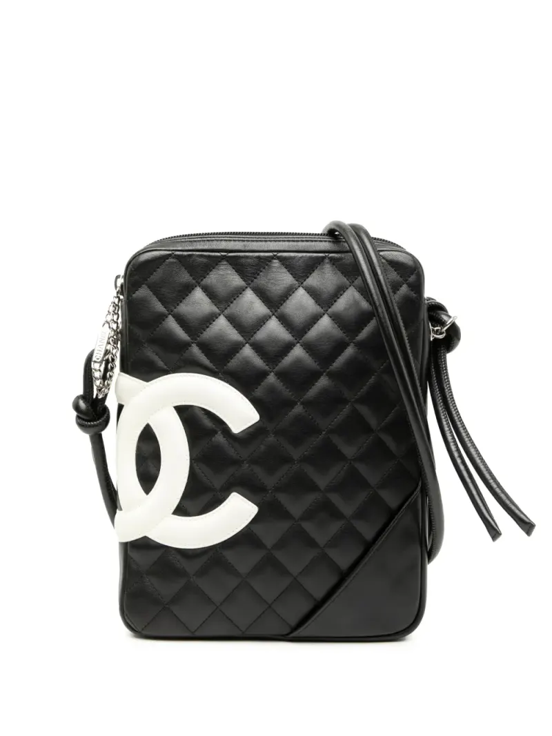 Chanel 2004-2005 Cambon Ligne Umhängetasche aus gestepptem Lammleder in Schwarz Lammleder-Leder