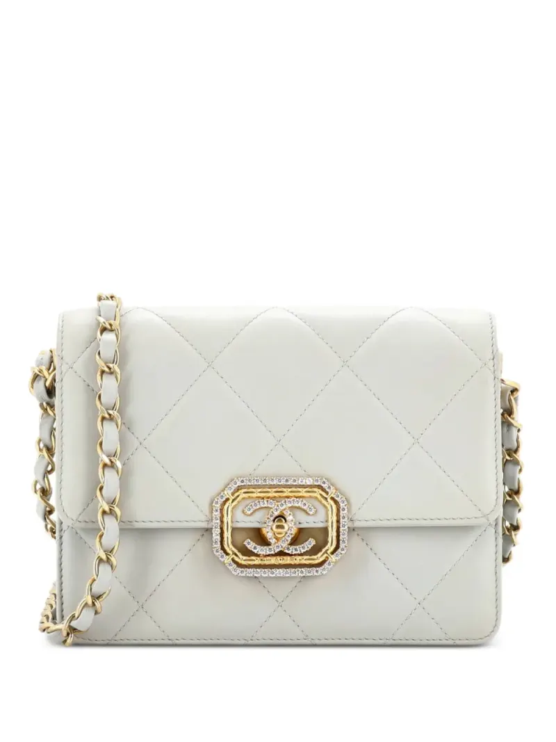 Chanel Mini CC Flap Umhängetasche aus gestepptem Kalbsleder mit Kristallen Mini in Grau Kalbsleder-Leder