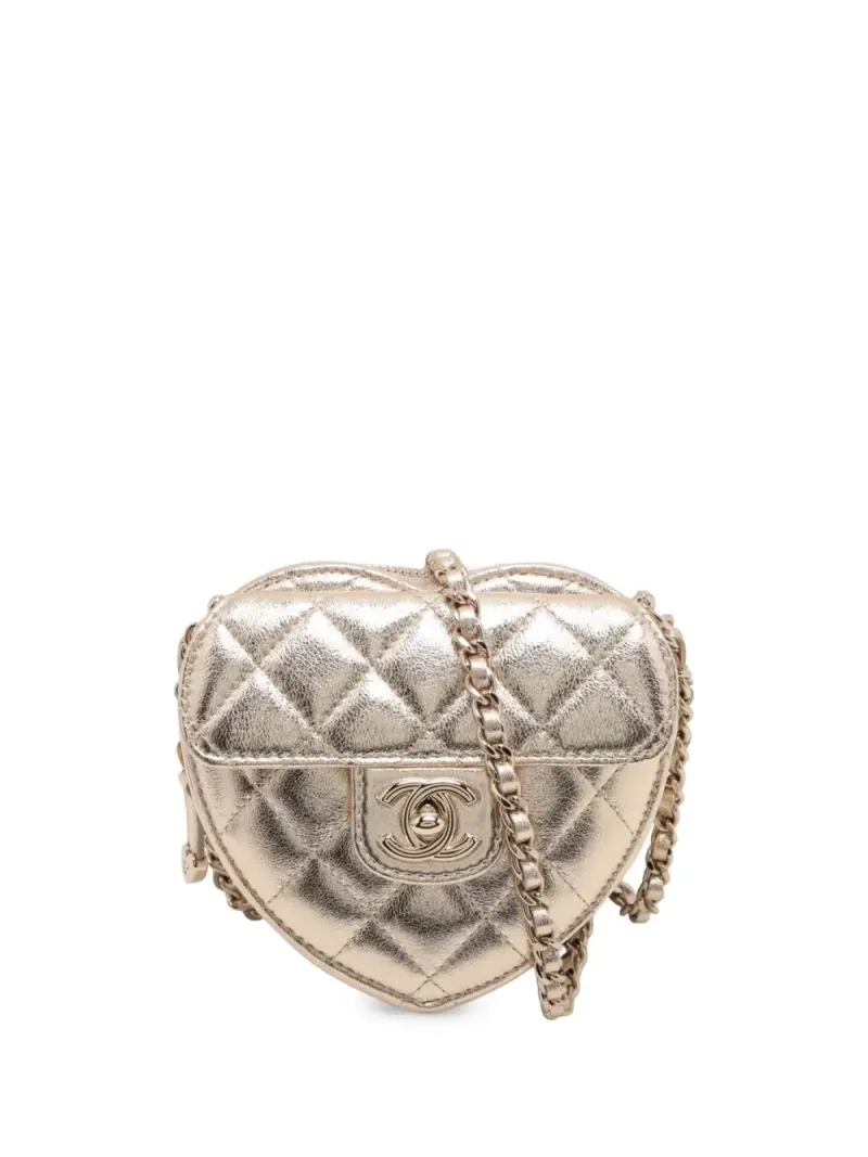 Chanel 2021-2026 mini CC in Love Heart Umhängetasche aus Lammleder in Gold Lammleder-Leder