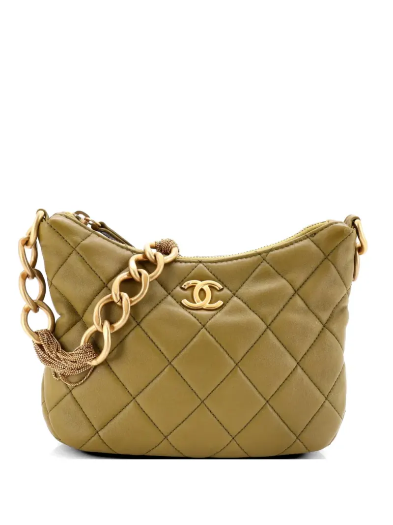 Chanel CC Mixed Tasche aus gestepptem Lammleder mit Kettenriemen und Reißverschluss in Grün Lammleder-Leder