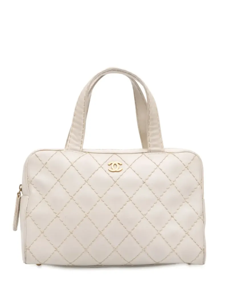 Chanel 2000-2002 CC Wild Stitch Handtasche aus Lammleder in Weiß Lammleder-Leder