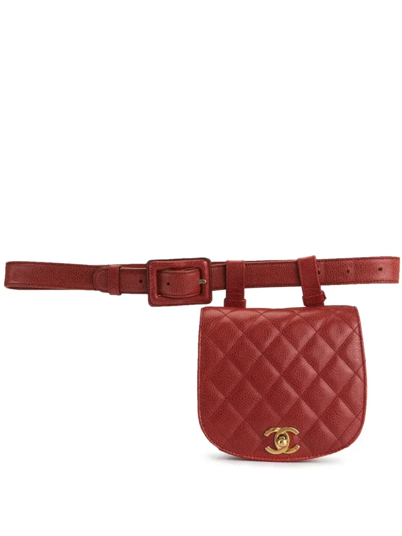 Chanel 1990 CC Gürteltasche mit diamantförmiger Steppung in Rot
