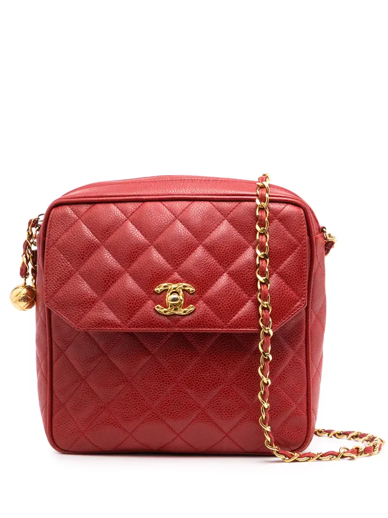 Chanel 1992 CC Schultertasche mit Rautensteppung in Rot