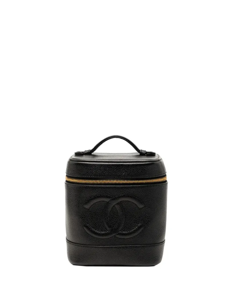 Chanel 2000-2002 CC Kosmetiktasche aus Kaviarleder in Schwarz
