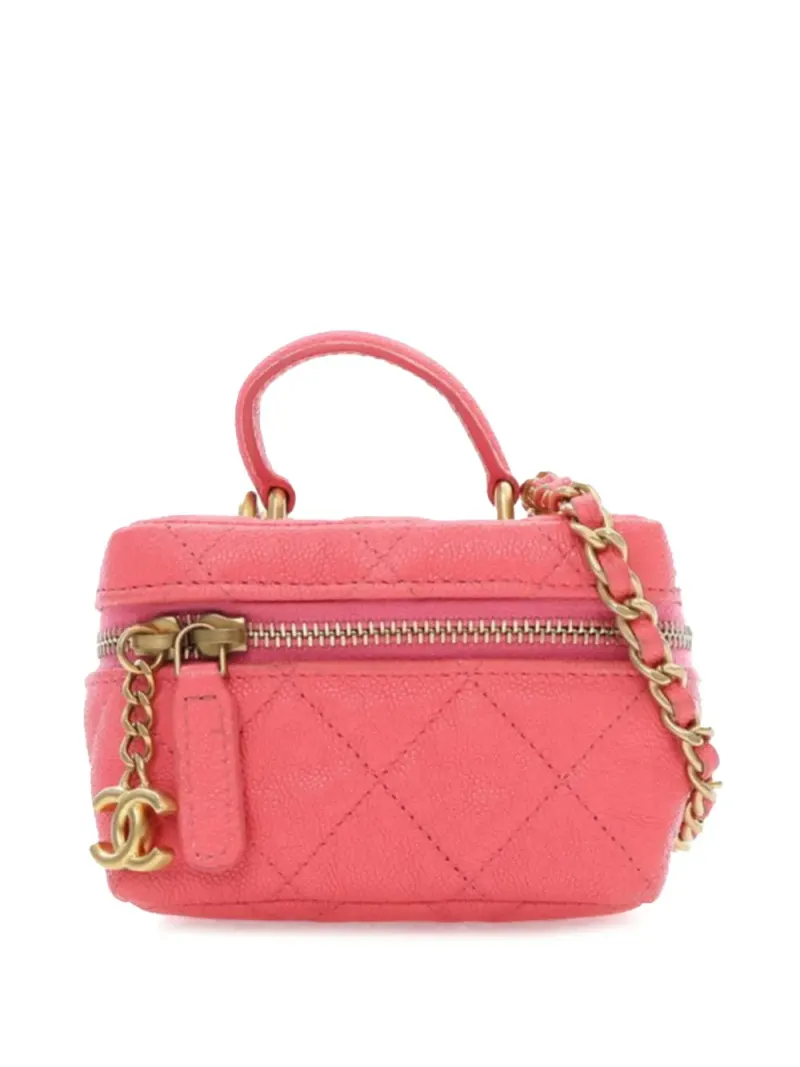 Chanel 2021 mini CC Kosmetiktasche aus Kaviarleder mit Henkel in Rosa