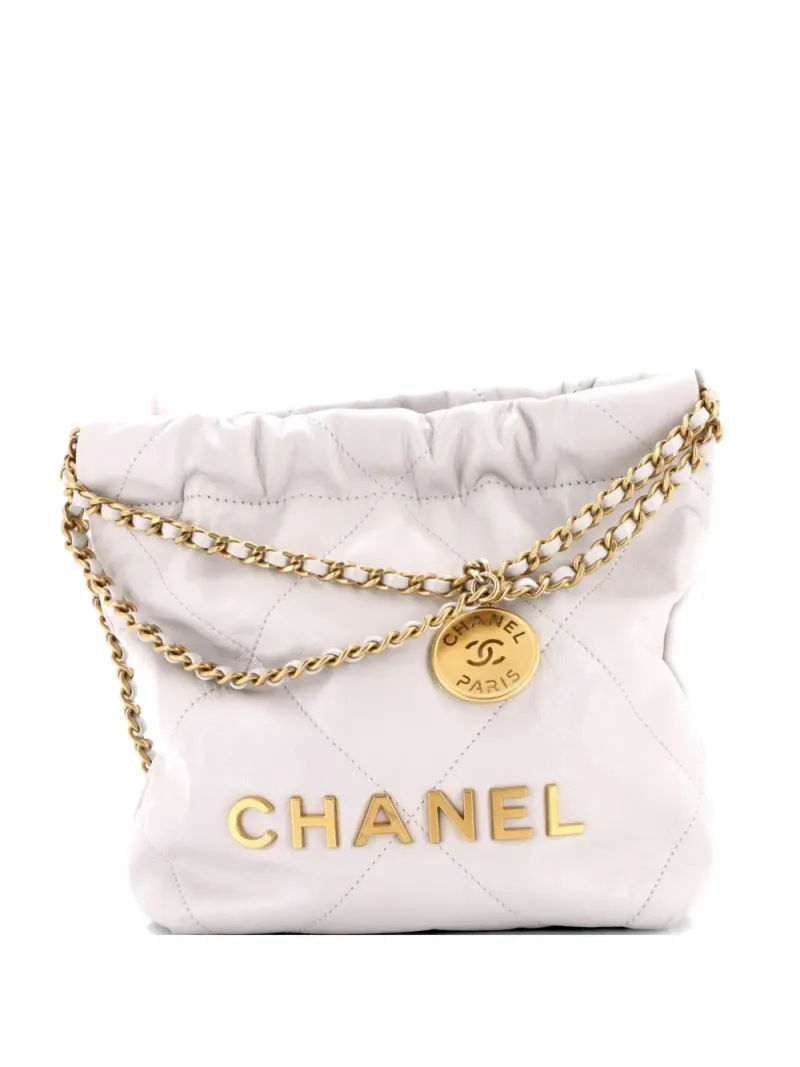 Chanel Mini Chain Hobo Umhängetasche mit Steppung 22cm Mini in Grau