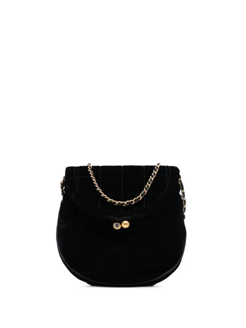 Chanel 2003-2004 mini Chocolate Bar Umhängetasche aus Samt mit Klappe in Schwarz