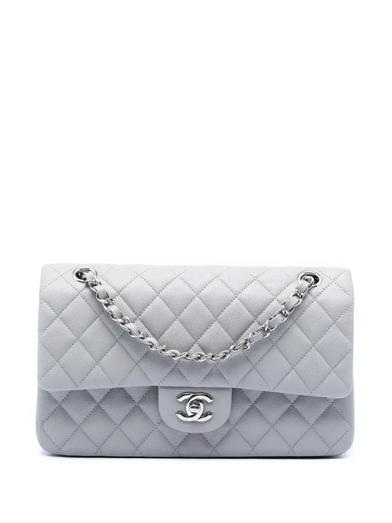 Chanel 2011 mittelgroße Classic Caviar Double Flap Schultertasche in Grau Caviar-Leder