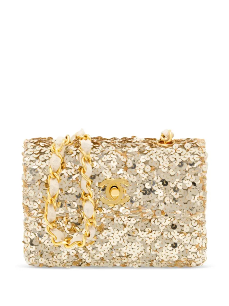 Chanel 1990 mini Classic Flap Schultertasche in Gold