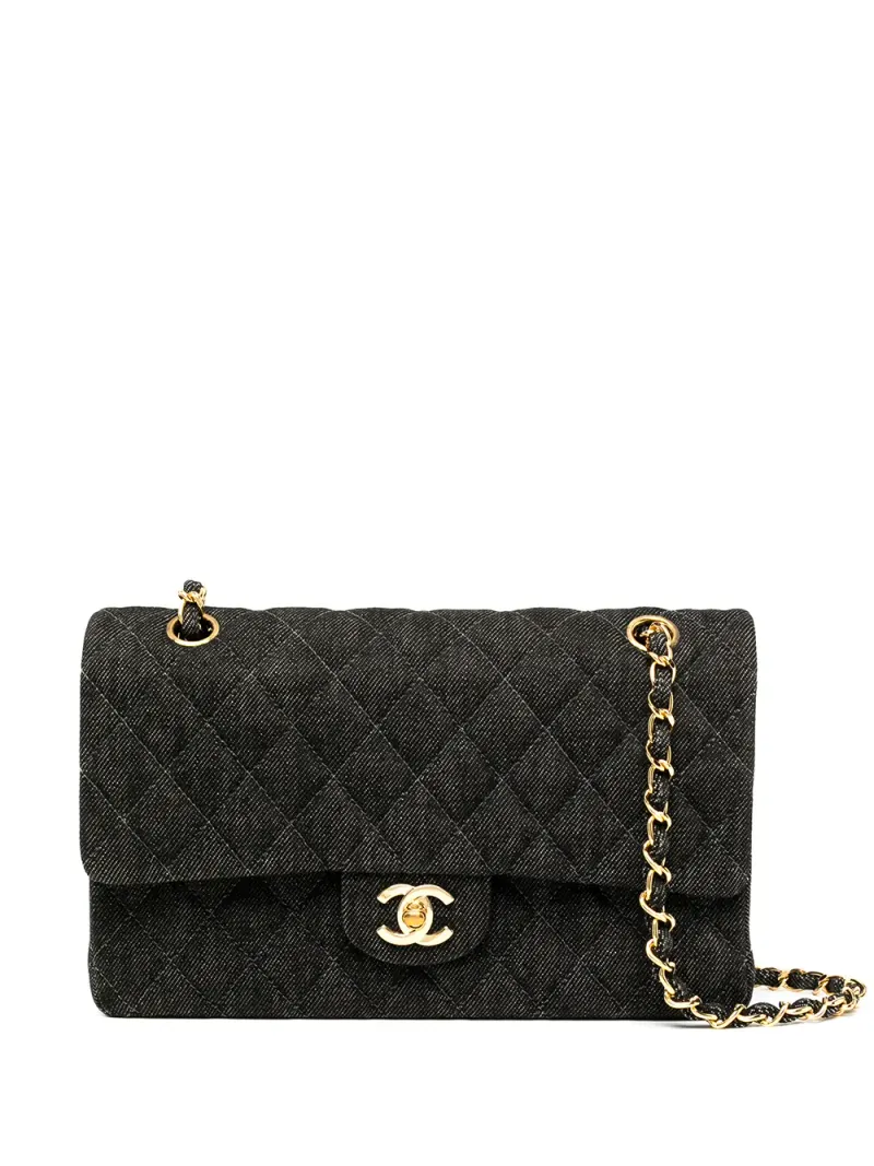 Chanel 1998 mittelgroße Double Flap Schultertasche in Schwarz