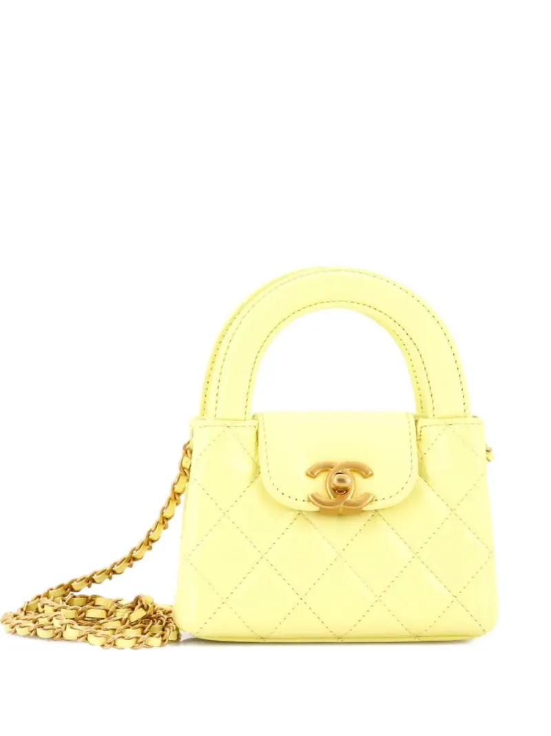 Chanel Kelly Top Handle Shopping Bag Quilted Shiny Aged in Gelb – Pre-owned Taschen
