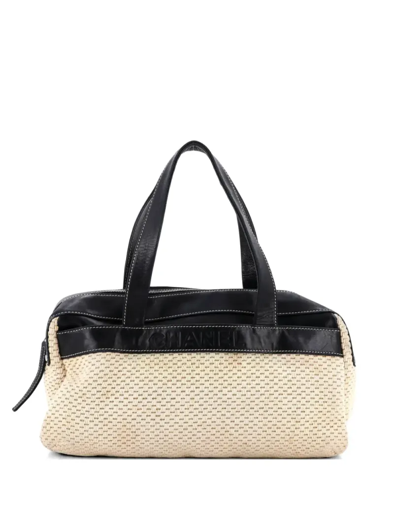 Chanel Lax Handtasche mit Webmuster aus Stoff und Leder in Schwarz