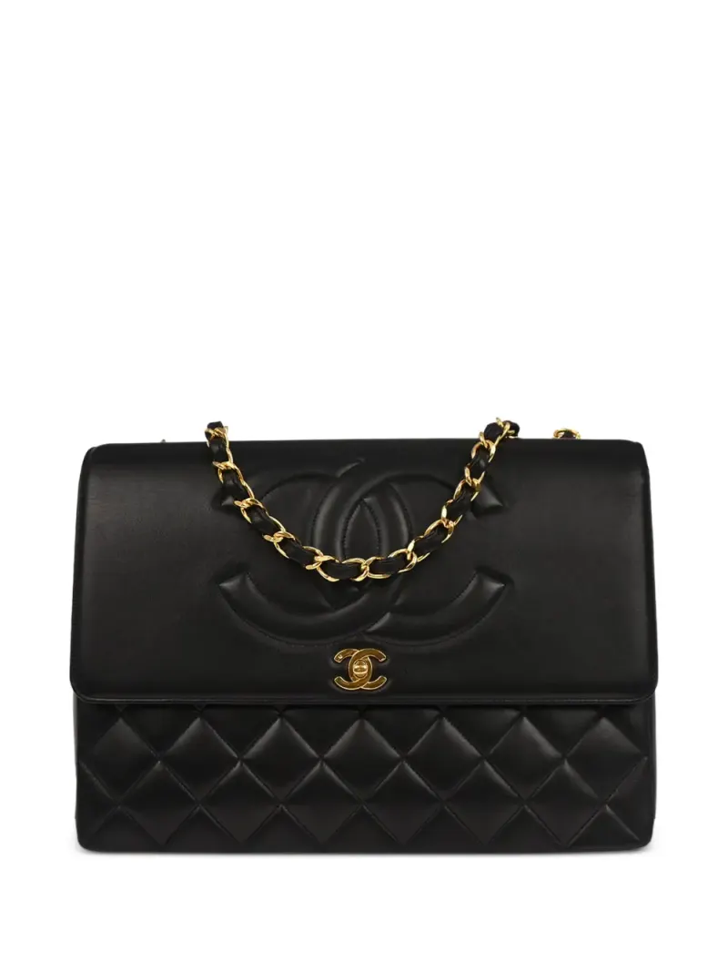 Chanel 1992 maxi Classic Flap Schultertasche aus Lammleder in Schwarz Lammleder-Leder