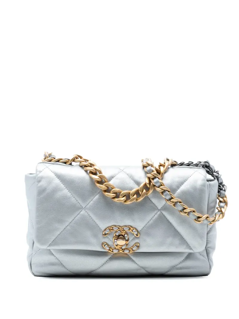 Chanel 2020 mittelgroße Metallic 19 Flap Satchel-Tasche in Silber
