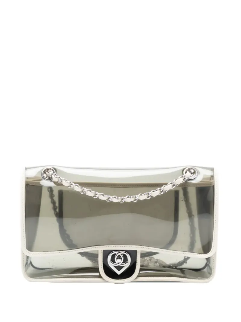 Chanel 2008-2009 große Naked Flap Schultertasche aus PVC und Lammleder in Weiß Lammleder-Leder