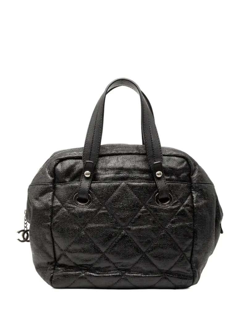 Chanel 2008-2009 Paris Biarritz Handtasche aus beschichtetem Canvas mit Steppung in Schwarz