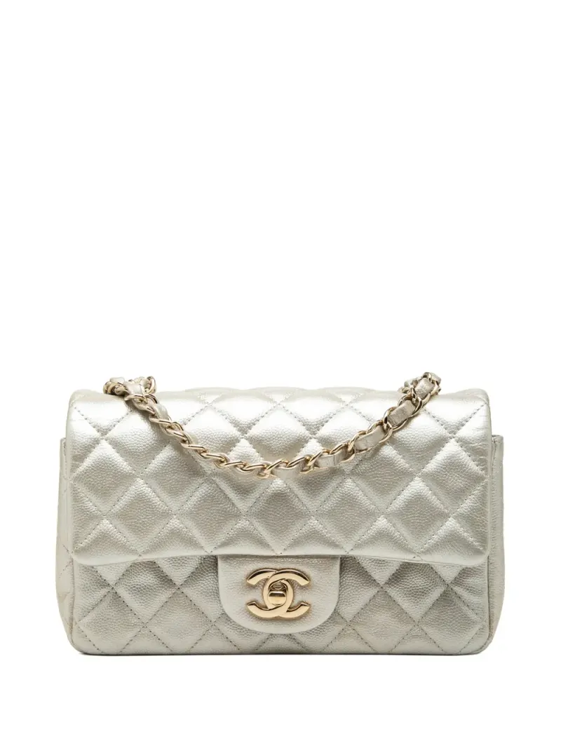 Chanel 2016-2017 rechteckige mini Classic Single Flap Umhängetasche aus Metallic-Kaviarleder in Gold