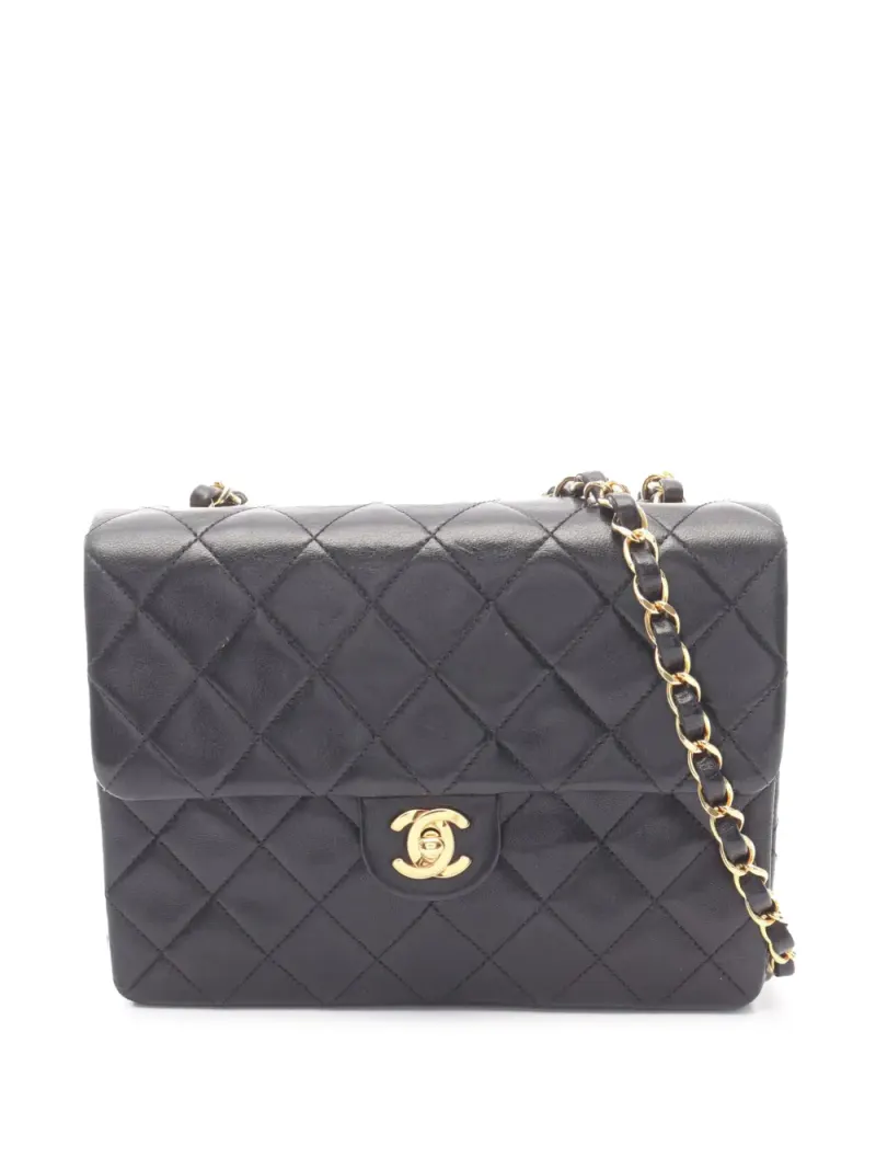 Chanel 1991-1994 mini Square Classic Flap Schultertasche aus Lammleder in Schwarz Lammleder-Leder