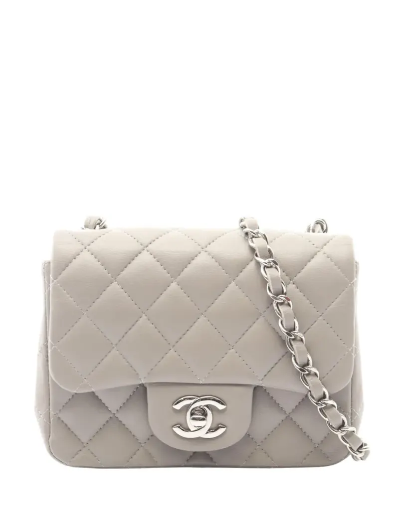 Chanel 2019 mini Square Classic Single Flap Umhängetasche in Grau