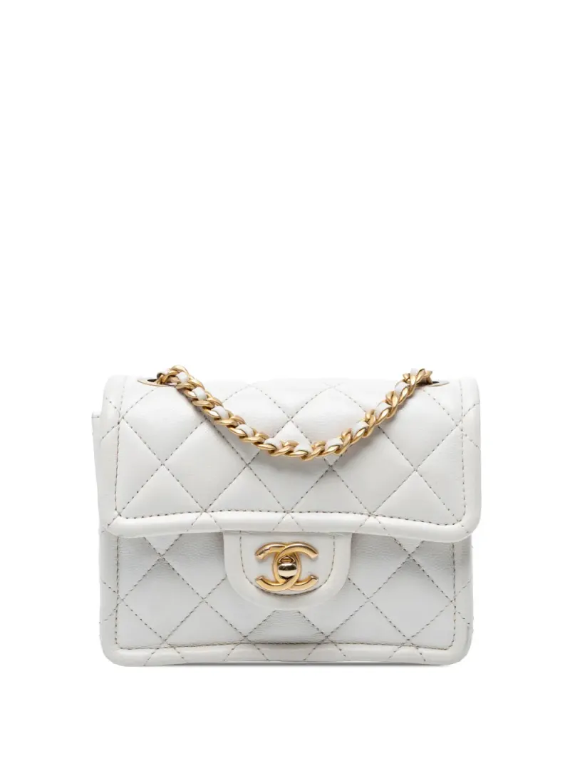 Chanel 2021 mini Sweet Classic Flap Umhängetasche aus gestepptem Kaviarleder in Weiß