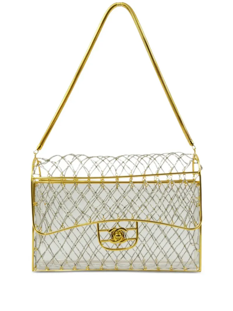 Chanel 1990-2000 mittelgroße transparente Schultertasche in Gold