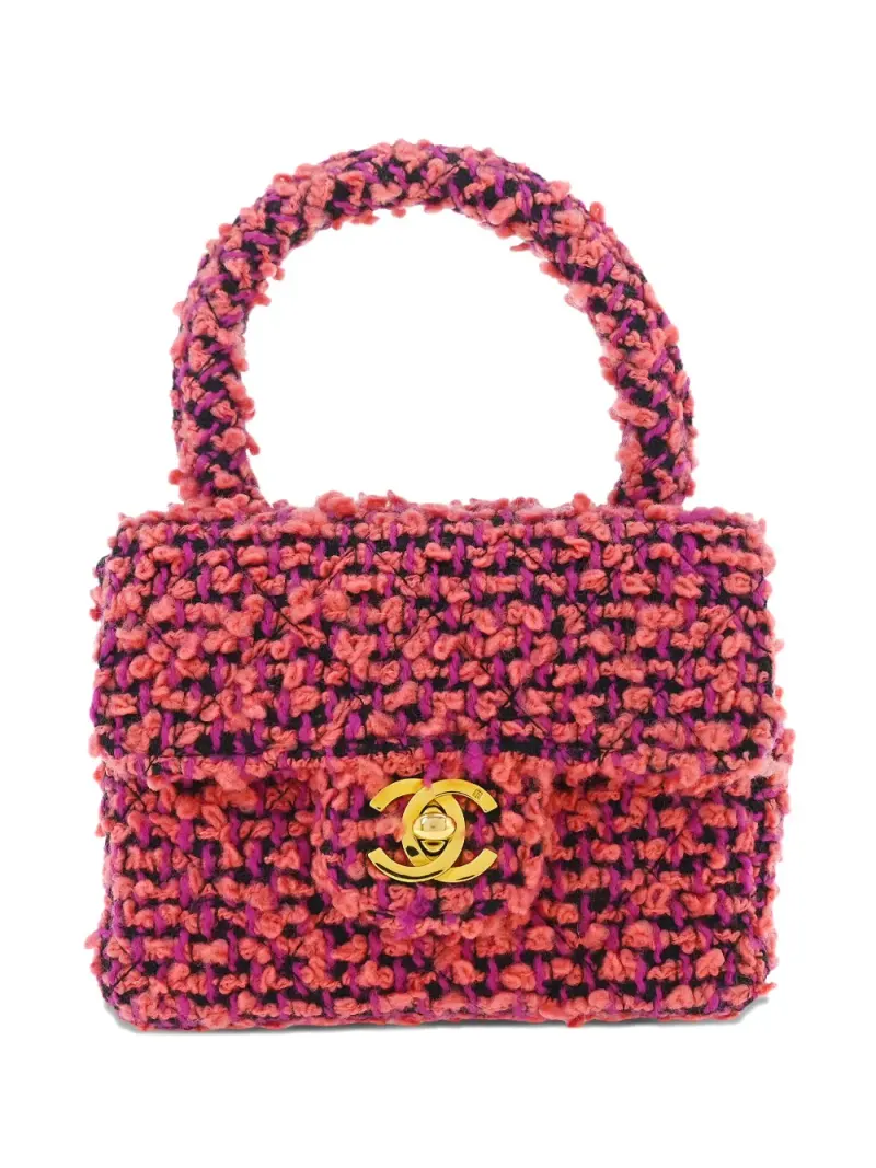 Chanel 1992 Tweed-Mini-Tasche mit Henkel Mini in Rosa Tweed-Leder