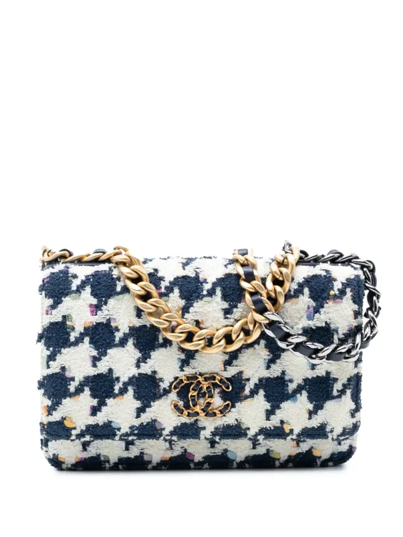 Chanel Tweed-Portemonnaie in Blau Tweed-Leder – Pre-owned Taschen