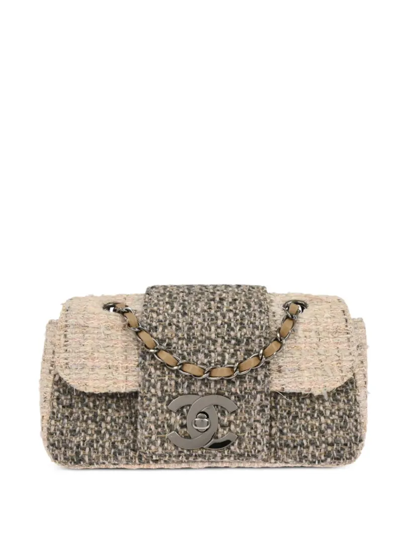 Chanel 2005 Tweed-Schultertasche in Nude Tweed-Leder