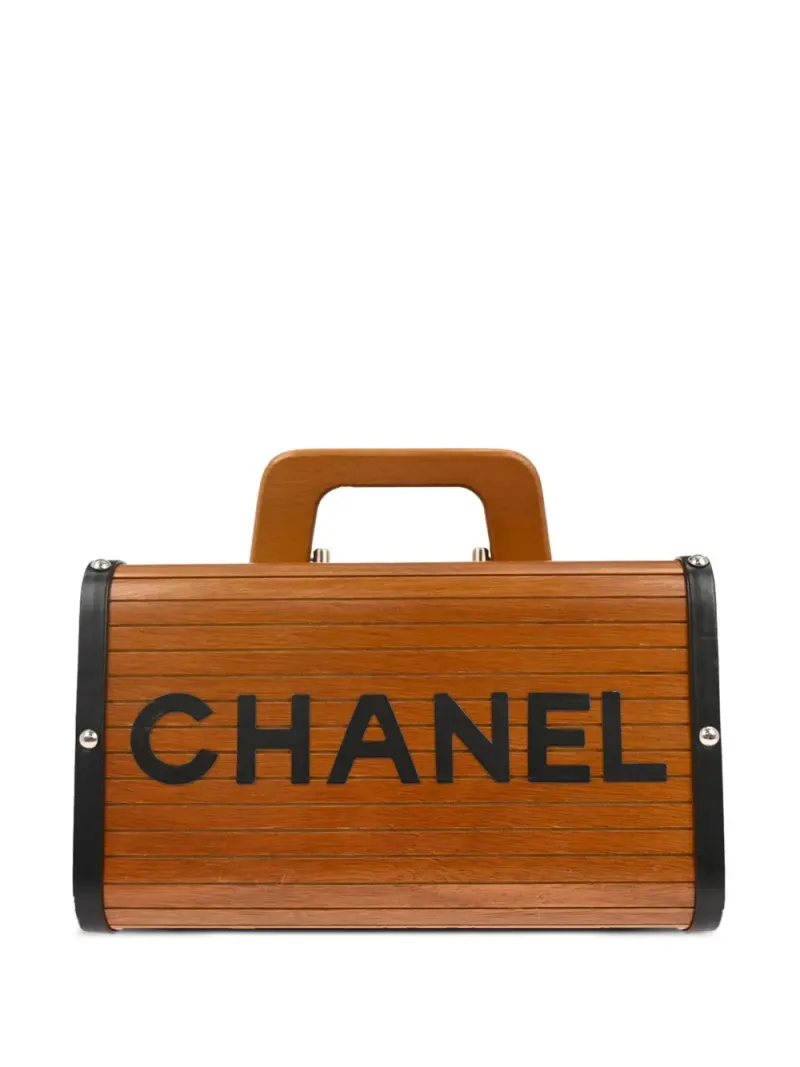 Chanel 1995 Vanity Tote Bag aus Holz in Braun