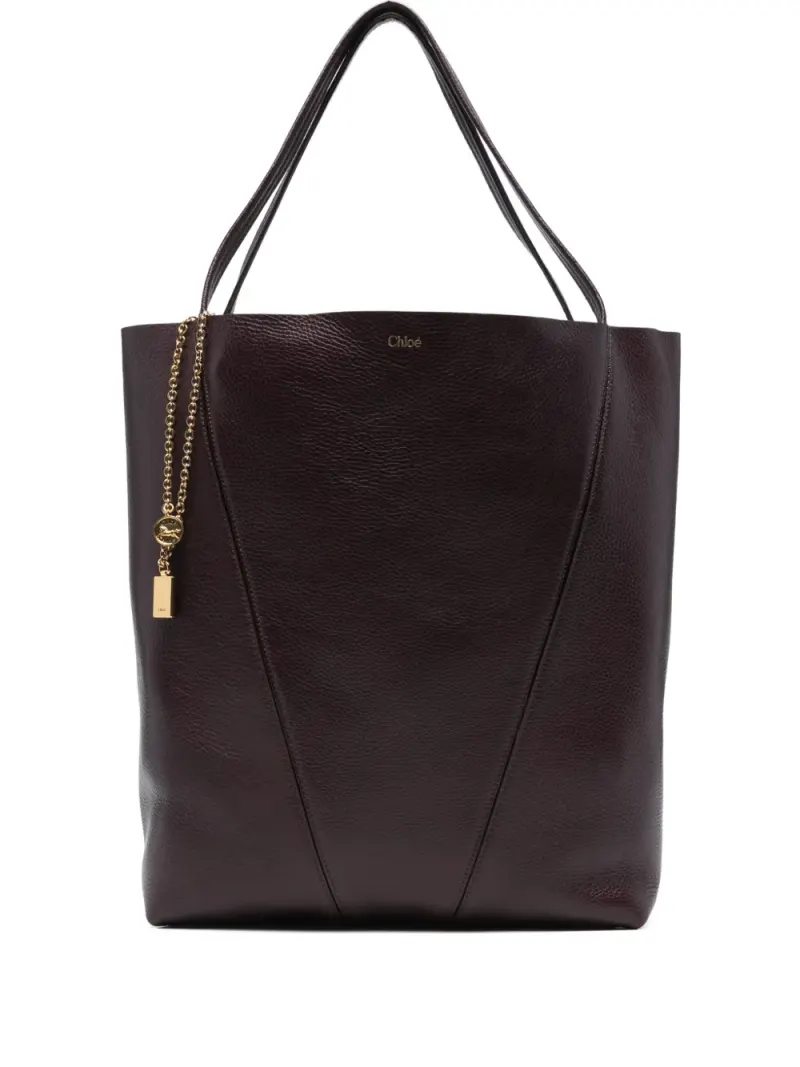 Chloé Große Spin Tote Bag aus gekörntem Leder in Rot
