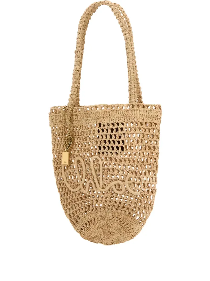 Chloé Kleine Summer Banana Tote Bag aus Raffiabast in Nude