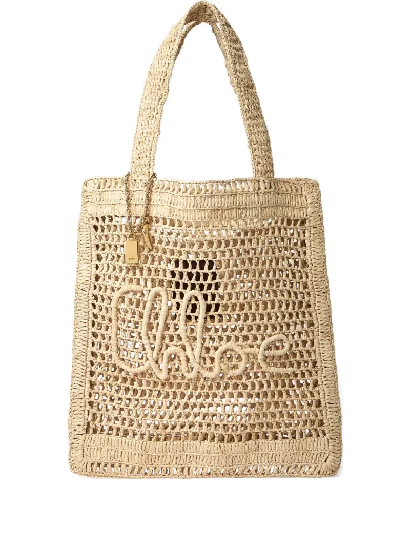 Chloé Summer Banana Tote Bag aus Raffiabast in Nude