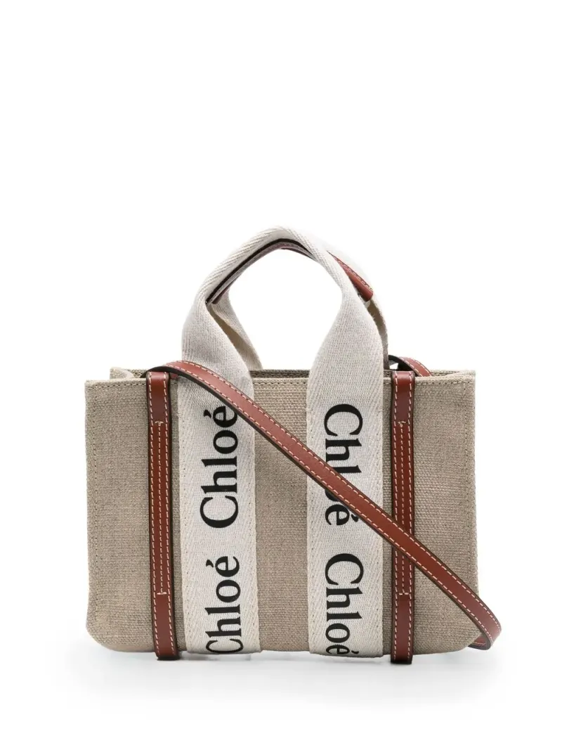 Chloé Woody Handtasche aus Leinen in Nude