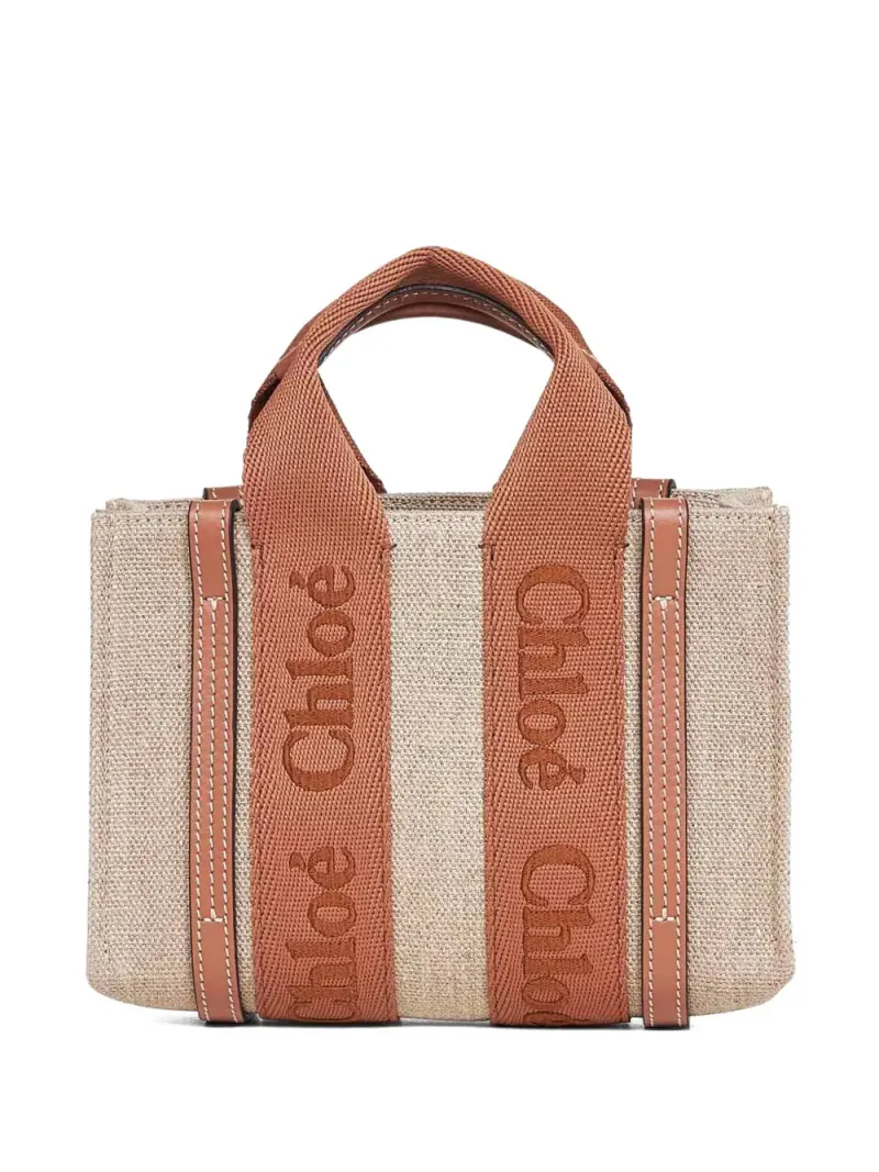 Chloé Woody Tote Bag mit Logo-Stickerei in Nude