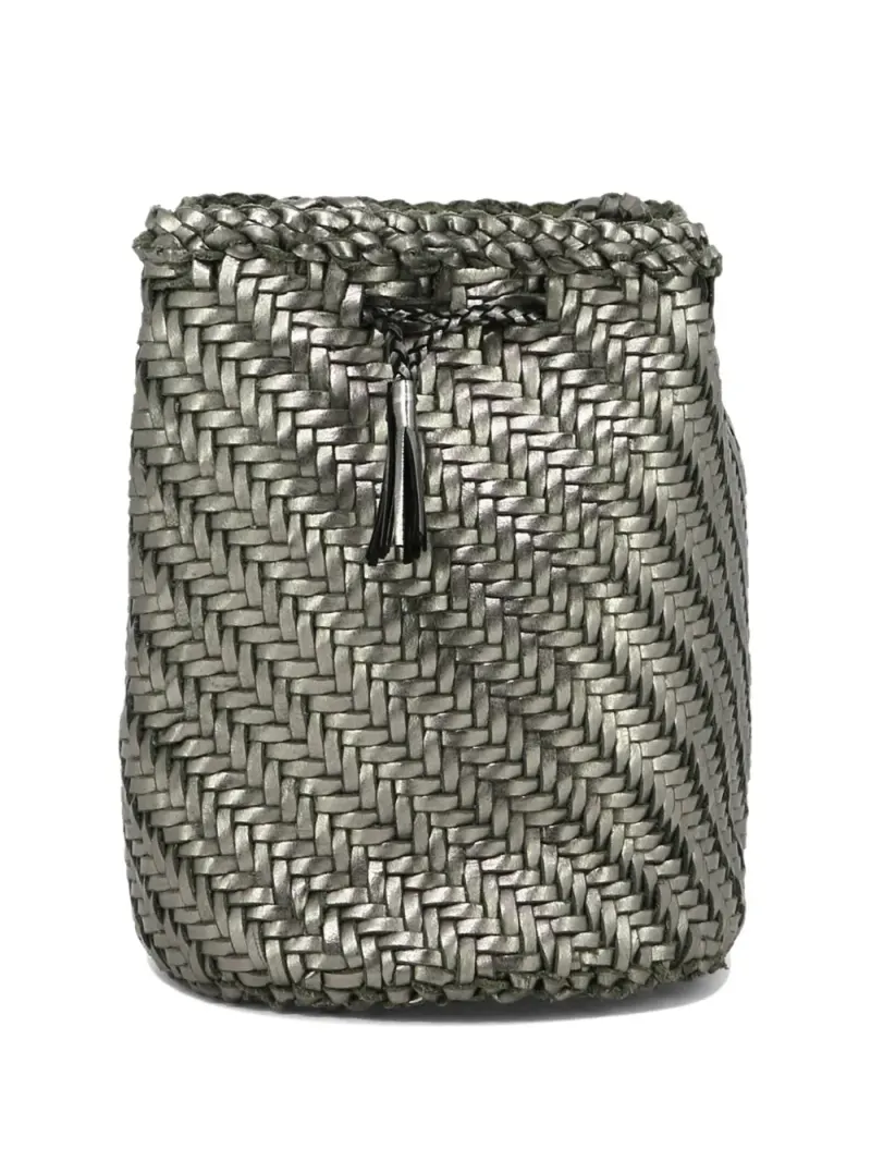 Dragon Diffusion PomPom Double Jump woven-leather bucket bag in Silber