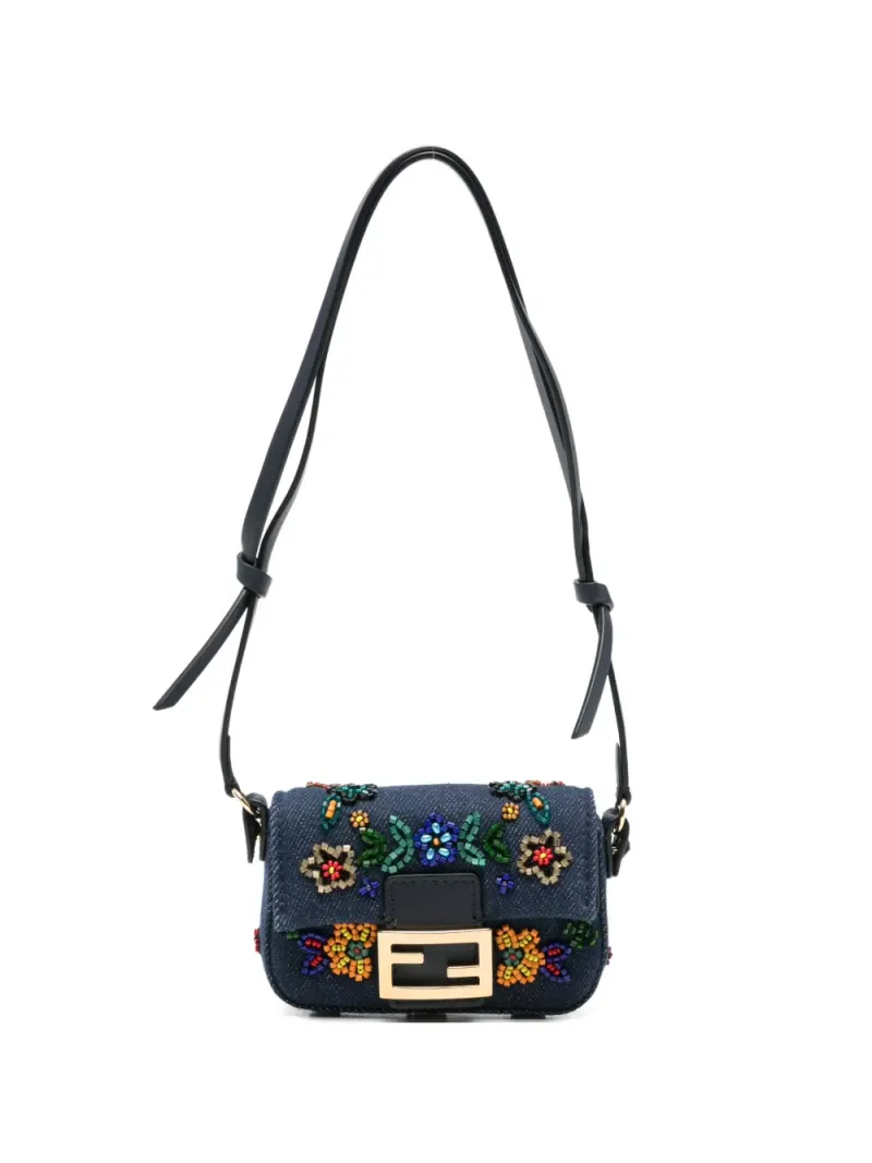 Fendi Nano Baguette Mini-Tasche mit Blumenstickerei Mini in Blau