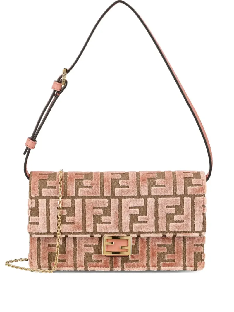 Fendi Mittelgroße Baguette Schultertasche aus Jacquard-Samt