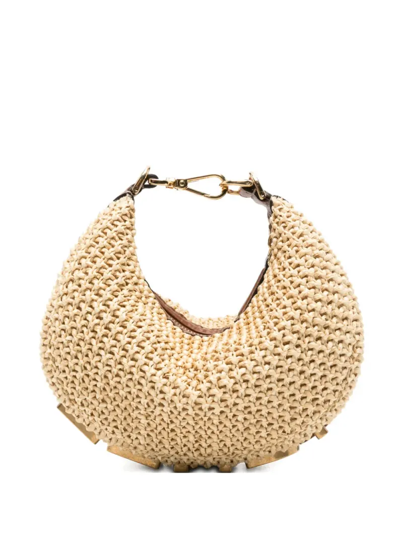 Fendi mini Fendigraph raffia tote bag in Nude