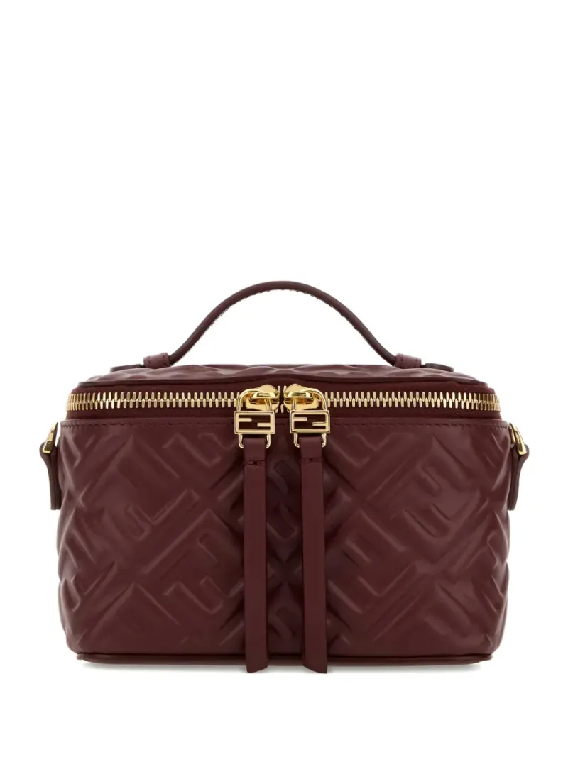 Fendi Kosmetiktasche aus Leder mit Prägung in Rot