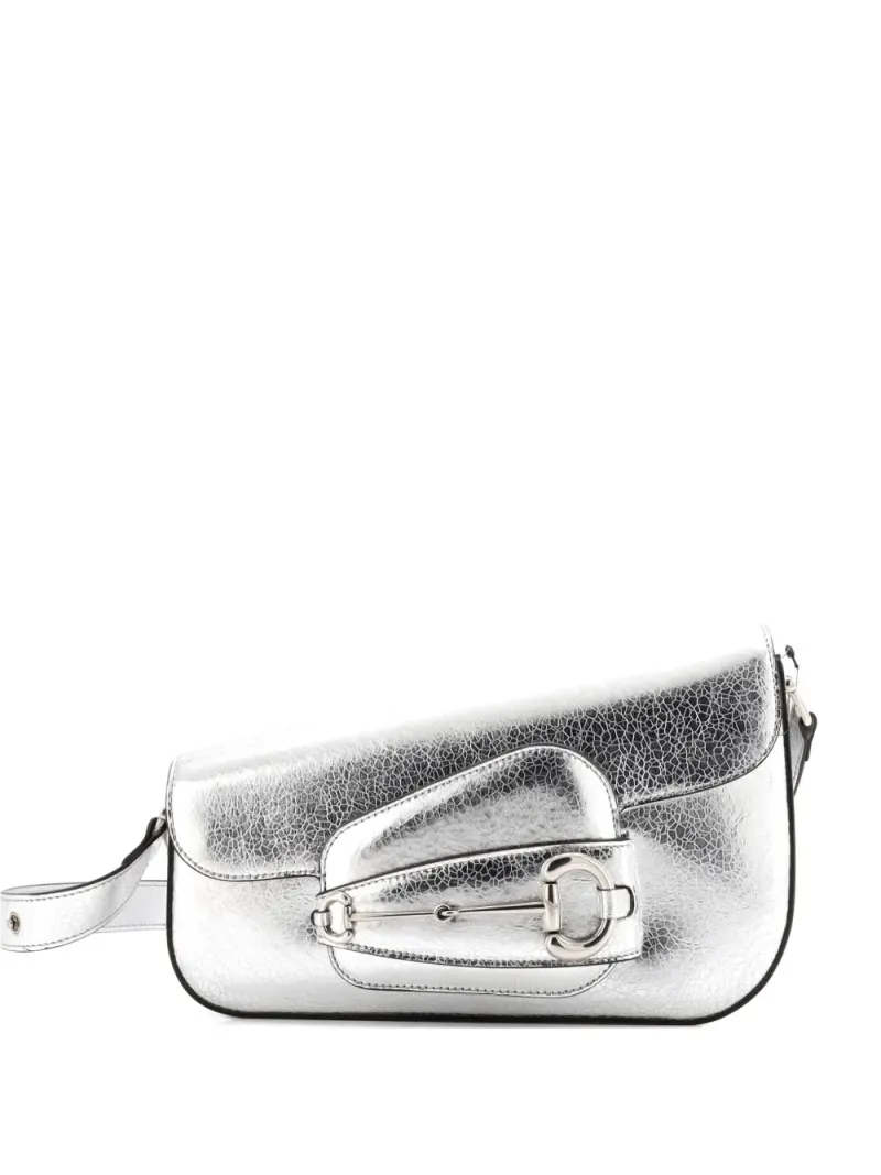 Gucci Kleine asymmetrische Horsebit 1955 Schultertasche aus Leder in Grün