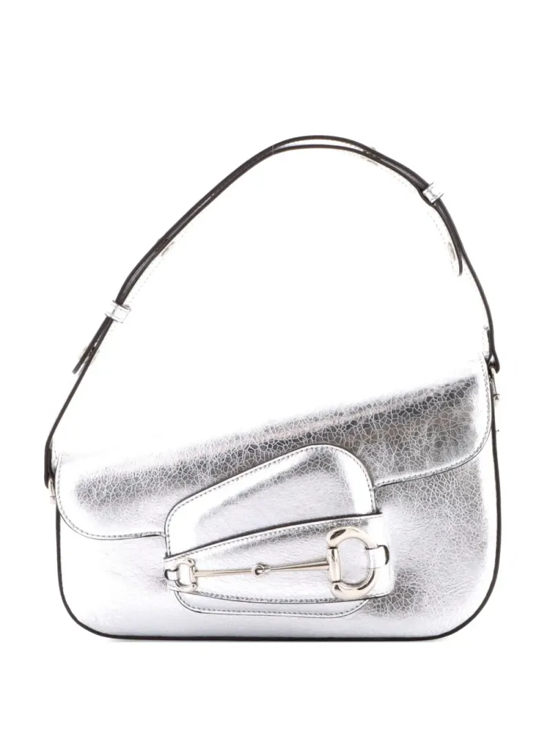 Gucci Kleine asymmetrische Horsebit 1955 Schultertasche aus Leder in Silber