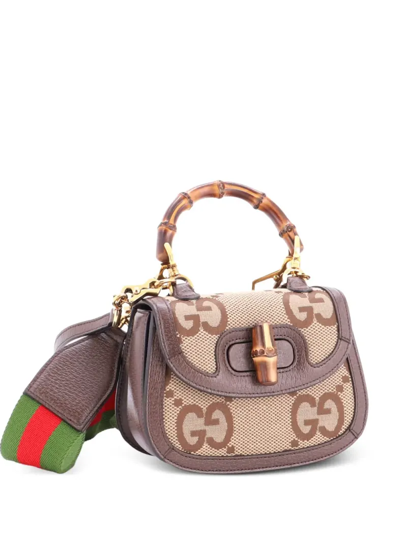 Gucci Mini Bamboo 1947 Umhängetasche aus Canvas mit Jumbo GG Mini in Braun