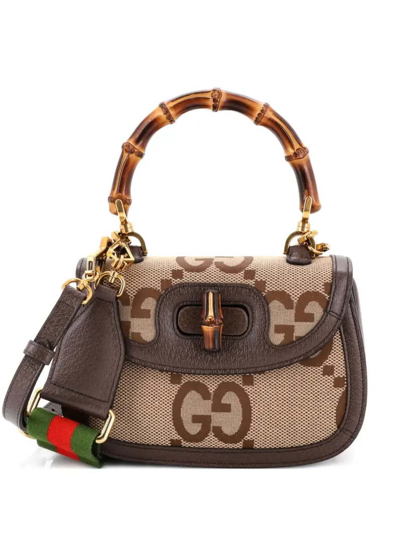 Gucci Kleine Bamboo 1947 Handtasche aus Jumbo GG Canvas Jumbo in Braun Gg-Canvas-Leder